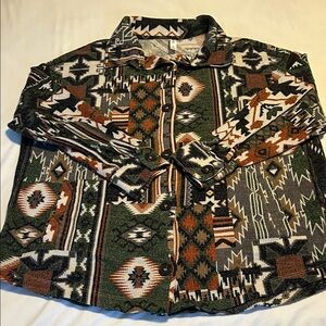 Zenana Geometric Pattern Shirt - Green, Brown, Black